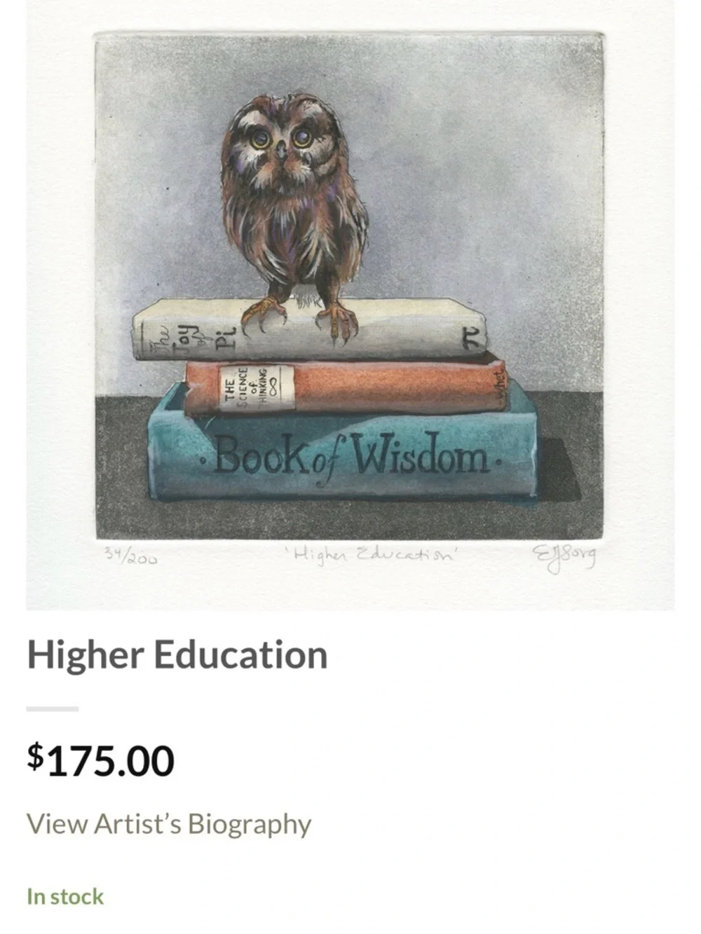 Limited edition "Higher Education" Print by artist Eileen Sorg 12x12 - Picture 3 of 5